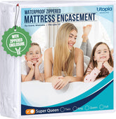 Utopia Bedding mattress protector with zippered closure ensuring full super queen coverage.