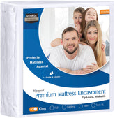 Utopia Bedding premium waterproof king mattress cover shows zippered six-sided protection against spills.