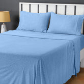 Utopia Bedding queen jersey-knit sheet set in Heather Sky Blue folded, soft and cozy for restful nights