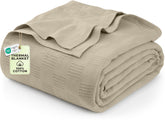 Utopia Bedding khaki thermal blanket 90x84 on bed for breathable comfort