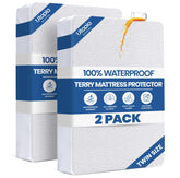 Utopia Bedding twin mattress protector 2-pack front view protects against spills while sleeping.