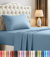 Utopia Bedding twin flat sheet in Dutch Blue showing soft microfiber and breathable comfort