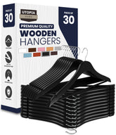 Utopia Home premium wooden hanger with contoured shoulders preserves jacket shape.