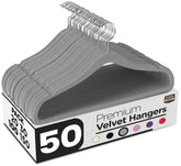 Utopia Home velvet hangers in a 50-pack box for organized wardrobes