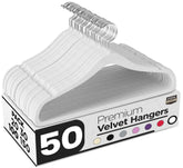 Utopia Home Velvet Hangers front view in white with slim profile for space saving