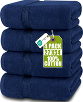 Utopia Towels four-pack navy bath towels, plush and absorbent for daily use.