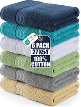 Utopia Towels six-pack white towels showing plush softness and large 27 by 54 inch size