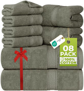 Utopia Towels 8-piece bath towels in dusty olive offering plush softness and absorbency