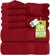 Utopia Towels 8-piece set bath towels in plush red color for daily spa-like drying.