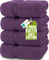 Utopia Towels plum 4-pack bath towels in a neat stack for daily luxury.