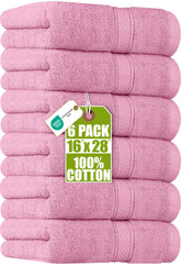 Utopia Towels six-pack hand towels set in pink for daily bathroom use.