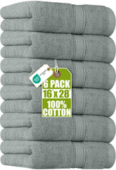 Utopia Towels six-pack hand towels neatly stacked in cool grey, ready for daily use.