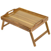 Utoplike Acacia Bed Tray with foldable legs for easy storage under furniture