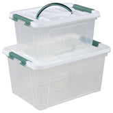 Uumitty 14QT clear latch box with lid, ideal for clothing storage and easy visibility.