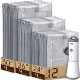 Vacbird 12-pack vacuum bags for travel show compact packing and quick garment compression.