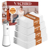 Vacbird vacuum-seal bags front view for space-saving storage.