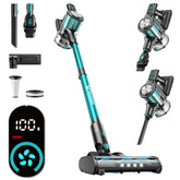 Vacusion cordless vacuum cleaner with 7-8 inch brush head captures pet hair on hard floors