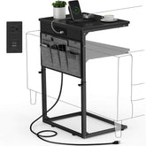 Vagusicc C-shaped end table beside sofa with charging station for easy device power