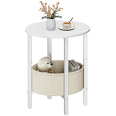 Vagusicc round side table with storage basket beside the sofa for easy access