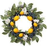 Valery Madelyn 20-inch lemon wreath on front door with blueberries and eucalyptus for warm ambience.