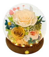 Valley of Rain & Forest champagne-yellow roses arrangement, lasting beauty for year-round display.