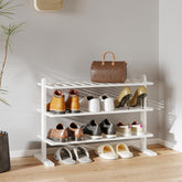 Varhomax white bamboo shoe rack in front view shows clean, modern storage.