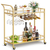 VASAGLE Bar Cart Gold with mirrored shelves for stylish entertaining.