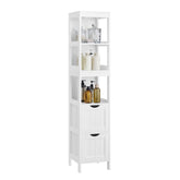 VASAGLE corner cabinet with open shelves keeps everyday items within easy reach.