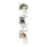 VASAGLE corner shelf wall mount 5-tier holds decor and books neatly in a compact corner.
