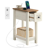 VASAGLE end table with drawer and charging keeps cords organized.