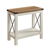 VASAGLE end table with rustic white and honey brown top surface, suitable for decor and beverages