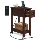 VASAGLE Farmhouse End Table saddle brown with drawer, ideal for compact living spaces.