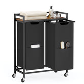 VASAGLE Laundry Sorter top shelf keeps towels and detergents organized.