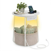 VASAGLE LILEA round side table with charging station and fabric basket for organized living rooms