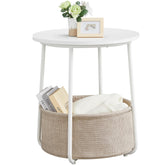 VASAGLE LILEA small round side table with fabric basket for compact spaces.