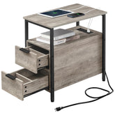 VASAGLE side end table with charging station in ink black, ideal for bedside device charging.