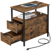 VASAGLE side end table with charging station front view showing built-in outlets for convenient charging