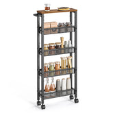 VASAGLE slim rolling cart with 5-tier narrow storage fits tight spaces for extra organization.