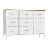 VASICAR wide TV stand front view showing nine drawers for organized storage