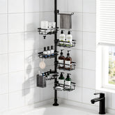 Vatex shower caddy tension pole mostrando ajuste de altura para un ajuste perfecto