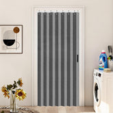 Vatge closet curtain in open closet shows privacy-friendly pleats and clean lines.