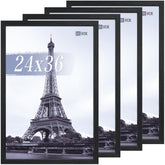 VCK 24x36 poster frame four-pack front view, textured black wood ideal for gallery walls.