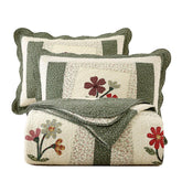 vctops Farmhouse green quilt set featuring embroidered floral detail for cozy nights.