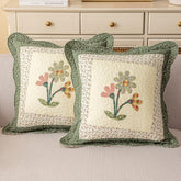 vctops green quilted pillow cover with scalloped floral pattern for elegant living room decor