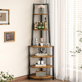 VECELO 6-tier corner shelf in brown finish displays books and decor