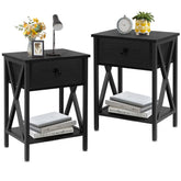 Vecelo nightstand set of 2 front view enhances bedside storage and style