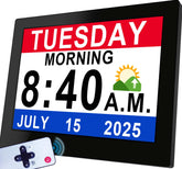 Véfaîî 8-inch clock display shows time and date clearly for easy reading.