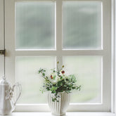 VELIMAX Reeded Glass Privacy Film close-up texture showing frosted privacy in living spaces