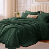 Velorose Queen Comforter Set Emerald Green shows plush fabric for all season comfort