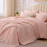 Velorose Queen Comforter Set Pink close-up reveals soft fabric and plush warmth.